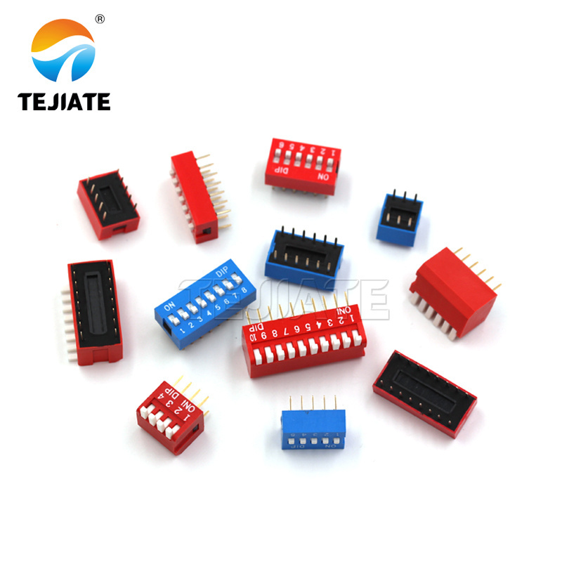 2.54mm DIP Switch Pitch Terminals Gold Plated 7 3 8 Pin 6 Pin Push OEM On Off Toggle Micro Button Switch Red Blue Dip Switches