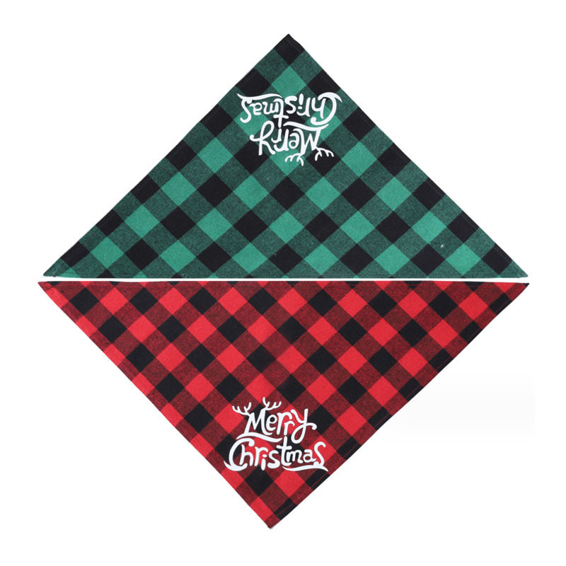 Dog Accessories Factory Plaid Printing Triangle Custom Washable Dog Christmas Bandana for Dogs