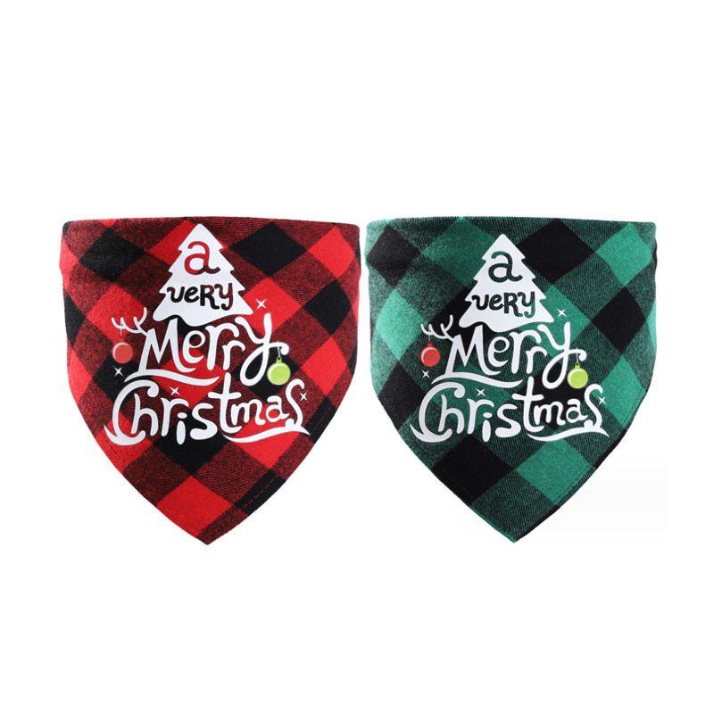 Dog Accessories Factory Plaid Printing Triangle Custom Washable Dog Christmas Bandana for Dogs