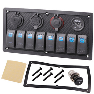 Car Boat Truck Marine  12V 24V 8 Gang Rocker Switch Panel With Dual USB Charging Circuit Breaker Voltage Overload Protection