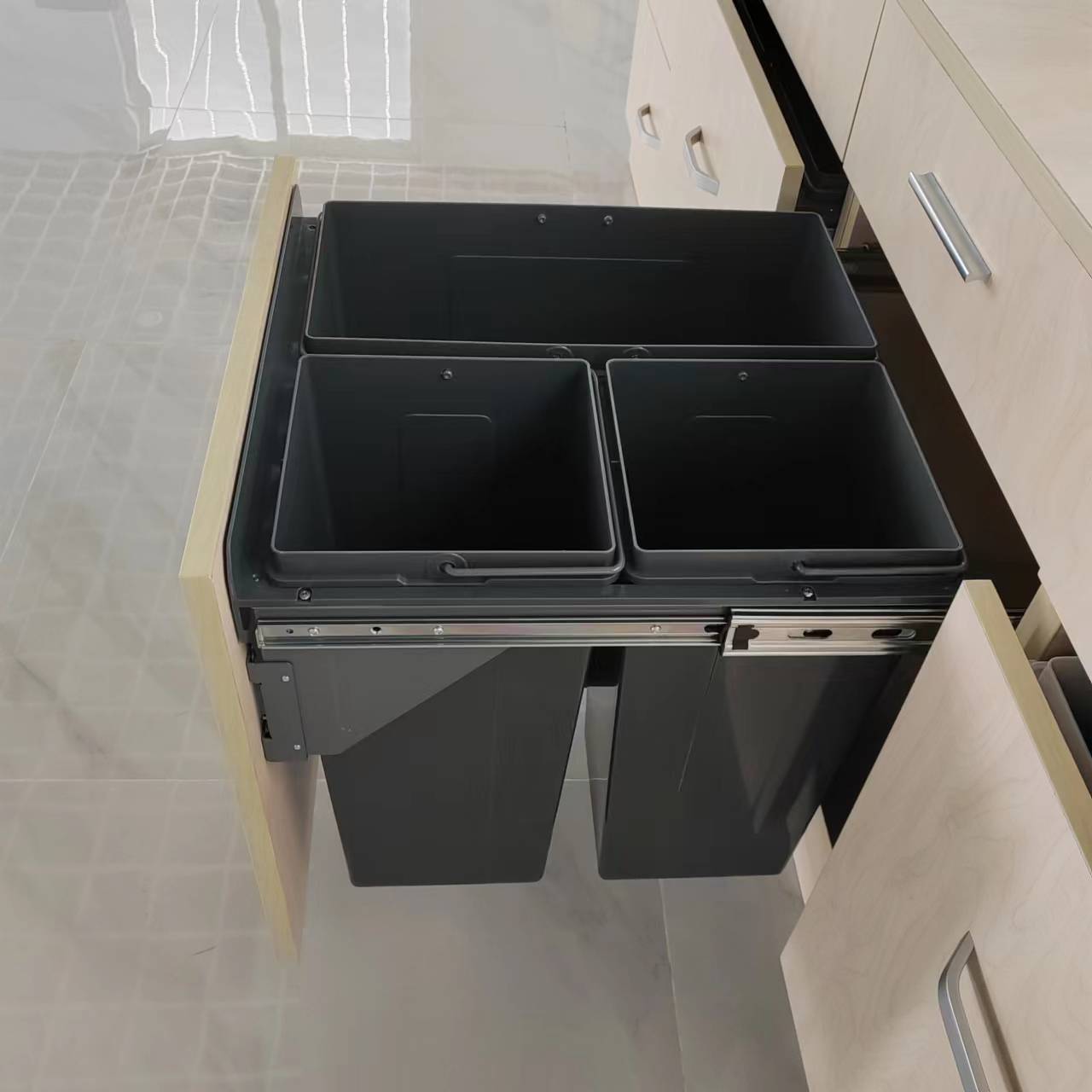 2X15L Kitchen Garbage Container Under Sink Built in Waste Bin for 400/450 mm Cabinet