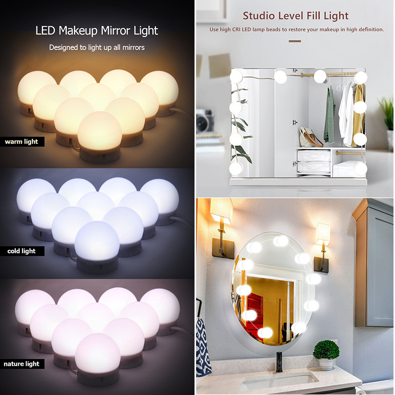 Hollywood Makeup Vanity Mirror with Light Bulbs Illuminate Vanity Dressing Table Mirror Light White LED Switch Lamps Stainless