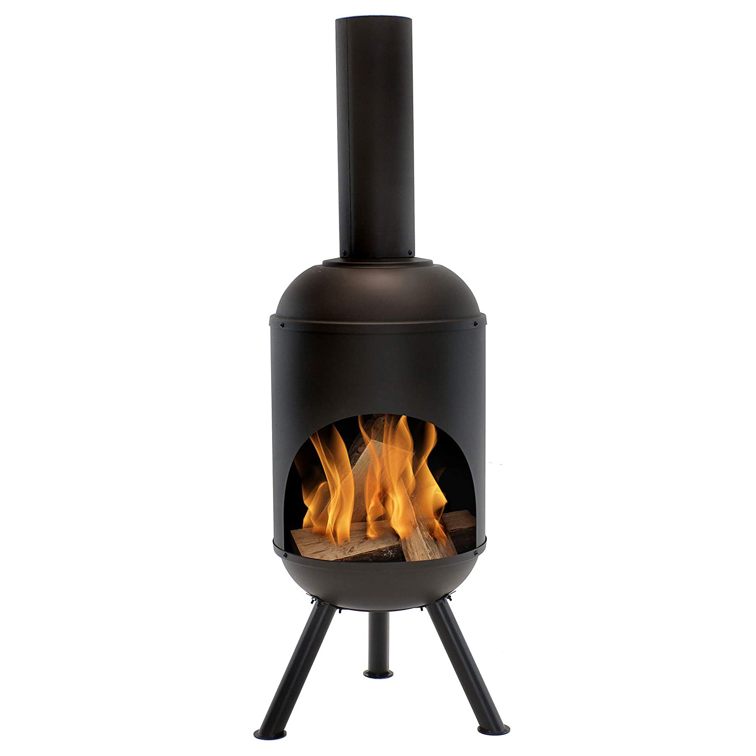 Outdoor Garden Black Chimineas BBQ Charcoal Grill wit Wood Grate Wood-Burning Fire Pit