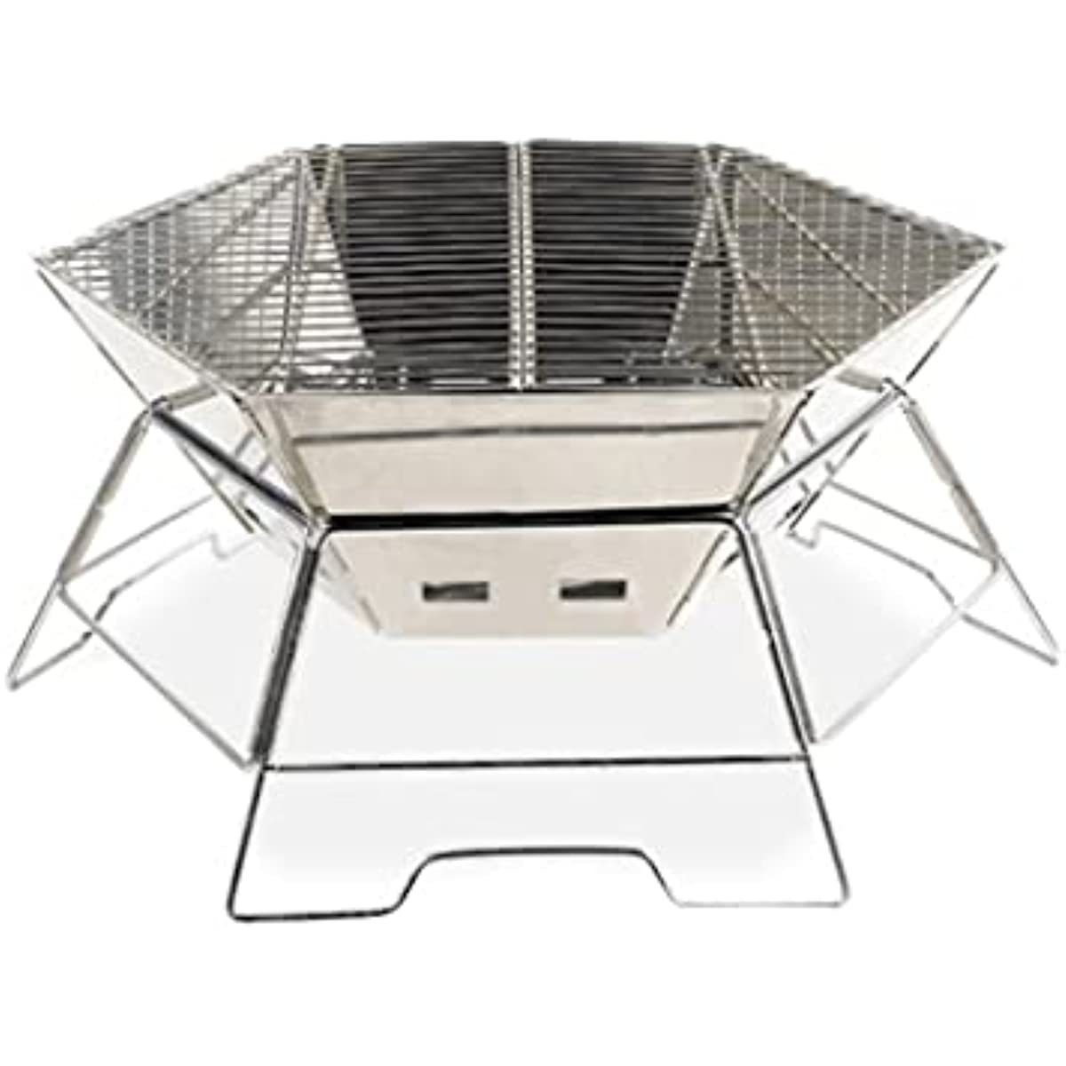 Outdoor Camping Wood Burned Stove Hexagonal Table BBQ Grill Folding Portable Fire Pit Stainless Steel Burning Wood Incinerator