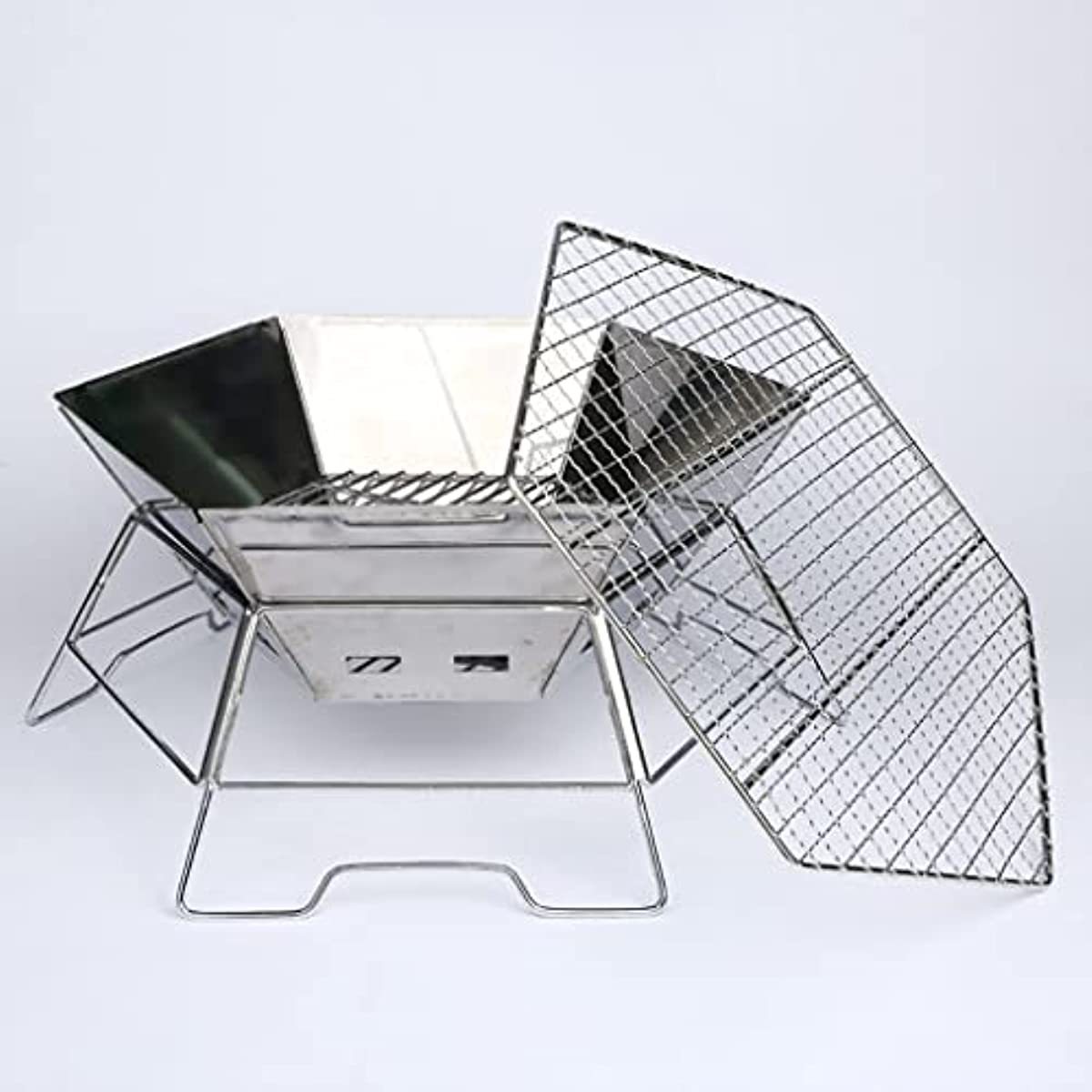 Outdoor Camping Wood Burned Stove Hexagonal Table BBQ Grill Folding Portable Fire Pit Stainless Steel Burning Wood Incinerator