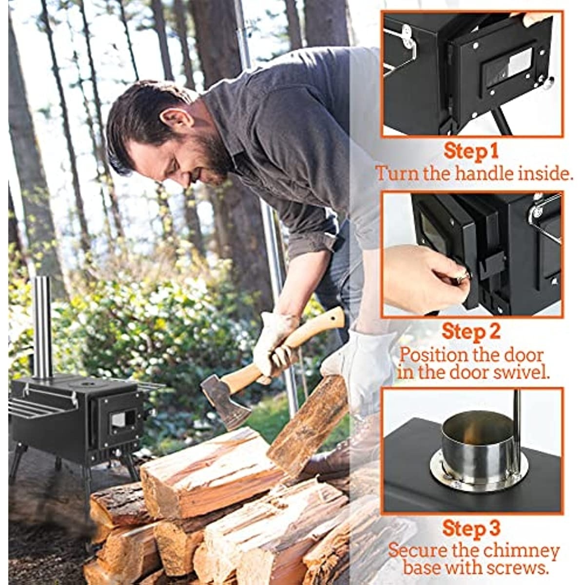 Portable Outdoor Hiking Wood Burned Quick Release Backpacking Camping Stainless Steel Tent Stove