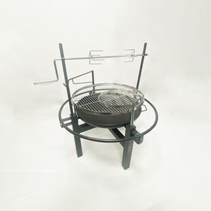 Sample Free Multifunction Outdoor Stainless Steel Charcoal Barbecue Rotisserie Fire Pit With 2 layers Cooking Grid