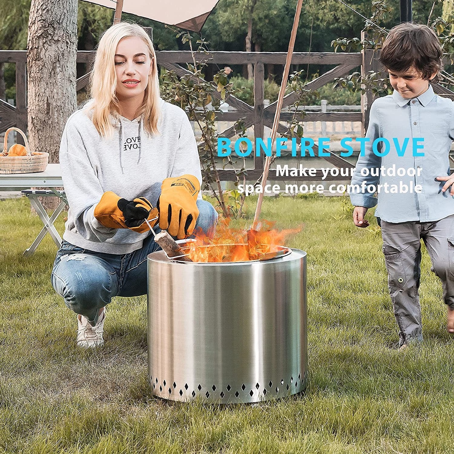 Hot Selling Outdoor Camping stove Sold stove Stainless Steel Round Wood Burning Stove Smokeless Bonfire Pit for Garden Supplies