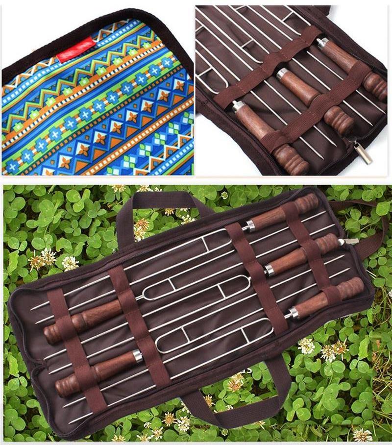 BBQ Fork 5pcs U-Shape Fork Stainless Steel Barbeque Roasting Skewers with Carry Bag for Outdoor BBQ Grill Tools Set