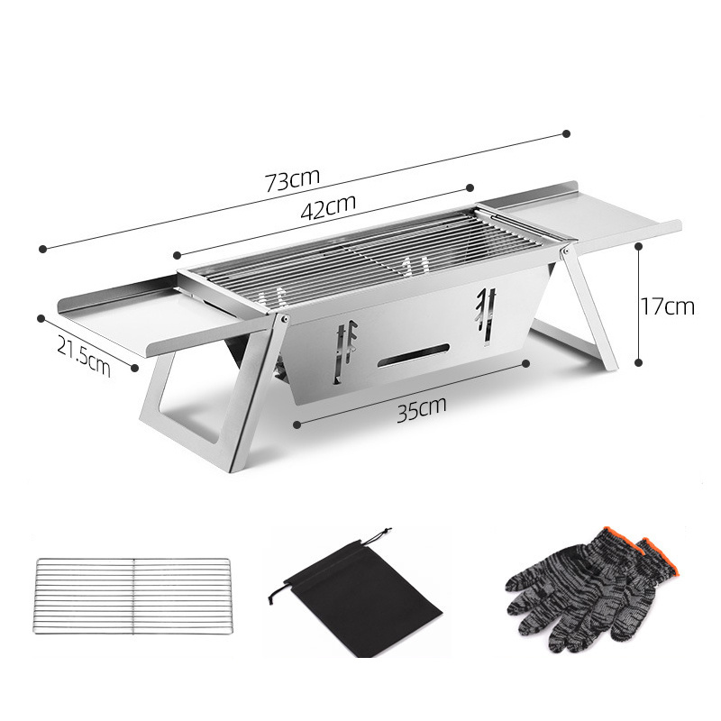 Outdoor Portable Charcoal BBQ with Adjustable Charcoal Bed Quick Set Up Stainless Steel Folding BBQ Grill