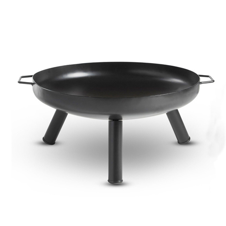 24inch Cast Iron Outdoor Round Bowl  Fire Pits with Three Legs Portable Fireplace Metal Handles