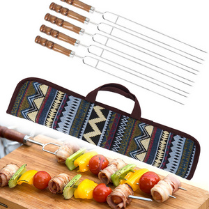 BBQ Fork 5pcs U-Shape Fork Stainless Steel Barbeque Roasting Skewers with Carry Bag for Outdoor BBQ Grill Tools Set