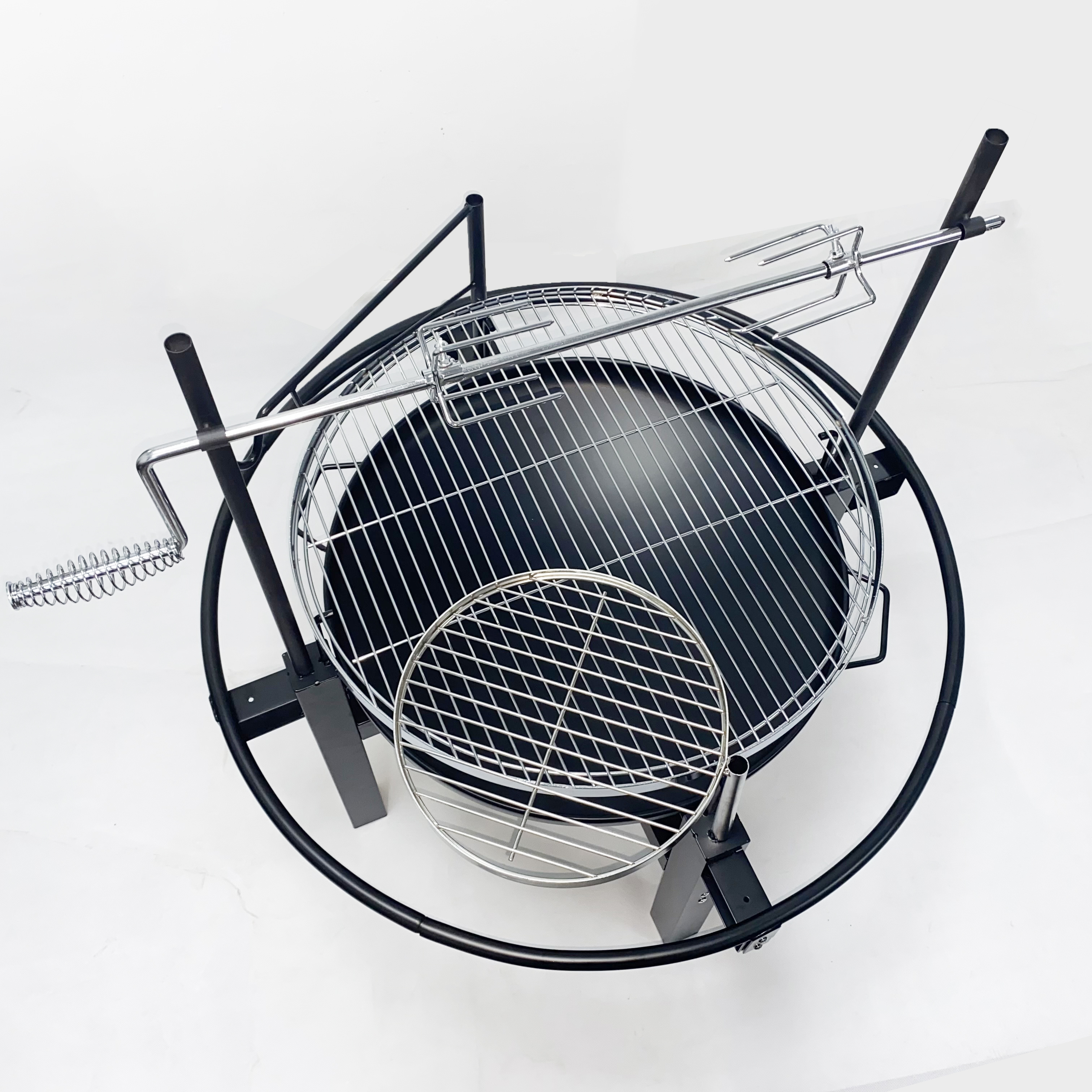 Sample Free Multifunction Outdoor Stainless Steel Charcoal Barbecue Rotisserie Fire Pit With 2 layers Cooking Grid