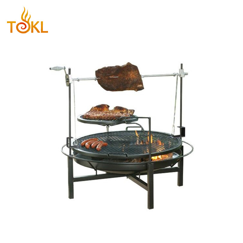 Large Cooking Capacity Multi-function BBQ Grill Heavy Duty Firepit Bowl with Rotisseries and Warming Rack