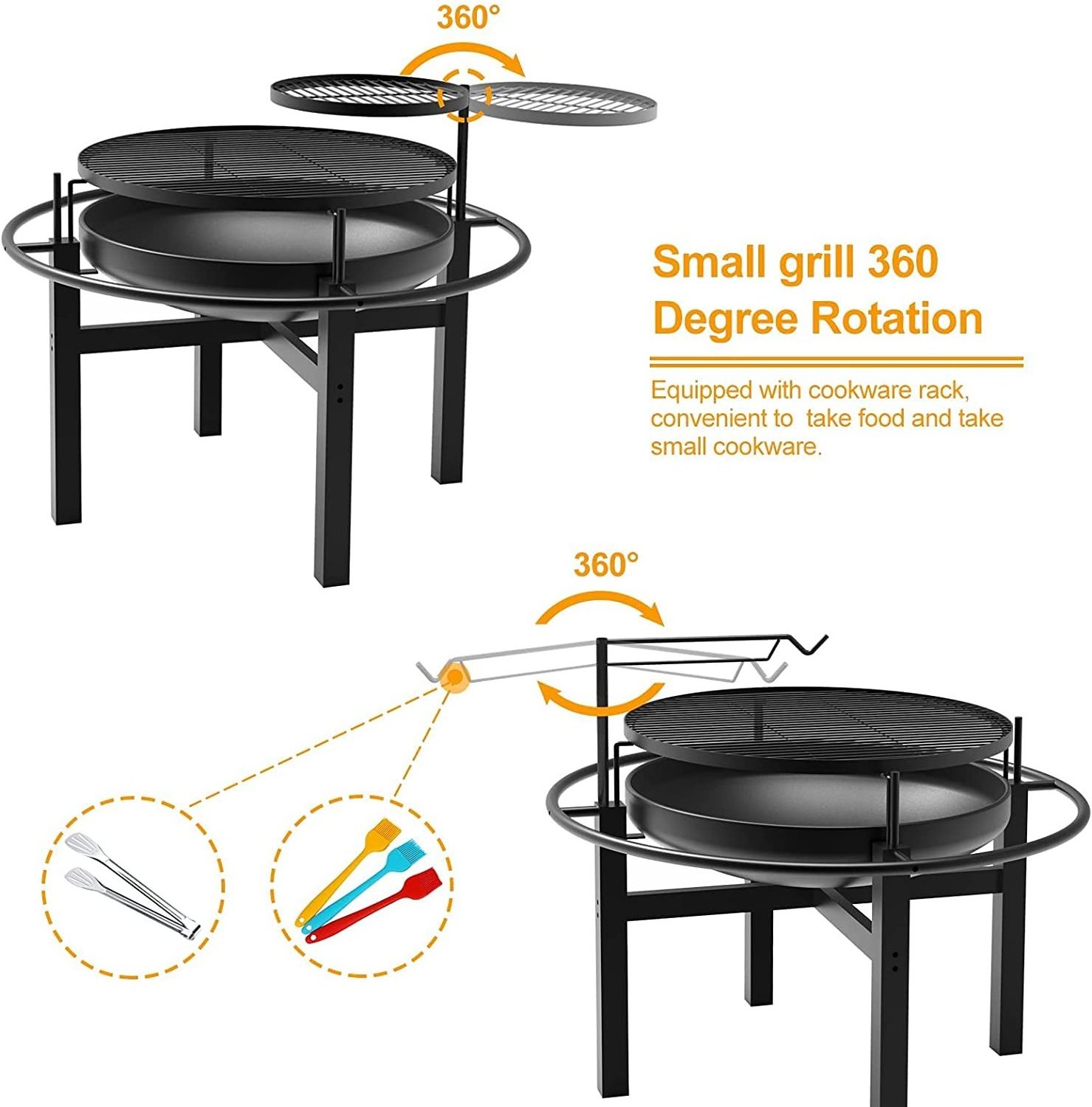 Sample Free Multifunction Outdoor Stainless Steel Charcoal Barbecue Rotisserie Fire Pit With 2 layers Cooking Grid