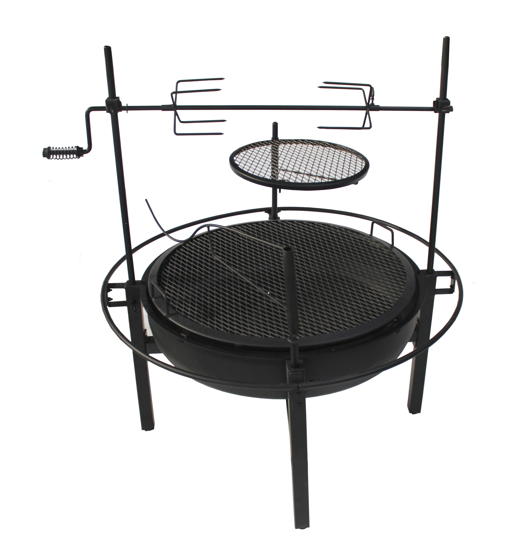 Large Cooking Capacity Multi-function BBQ Grill Heavy Duty Firepit Bowl with Rotisseries and Warming Rack