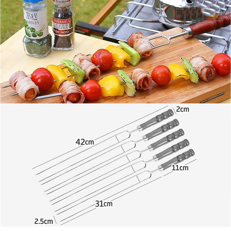 BBQ Fork 5pcs U-Shape Fork Stainless Steel Barbeque Roasting Skewers with Carry Bag for Outdoor BBQ Grill Tools Set