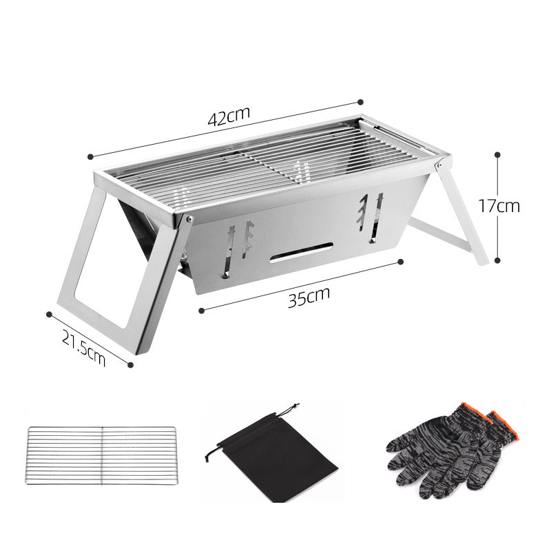 Outdoor Portable Charcoal BBQ with Adjustable Charcoal Bed Quick Set Up Stainless Steel Folding BBQ Grill