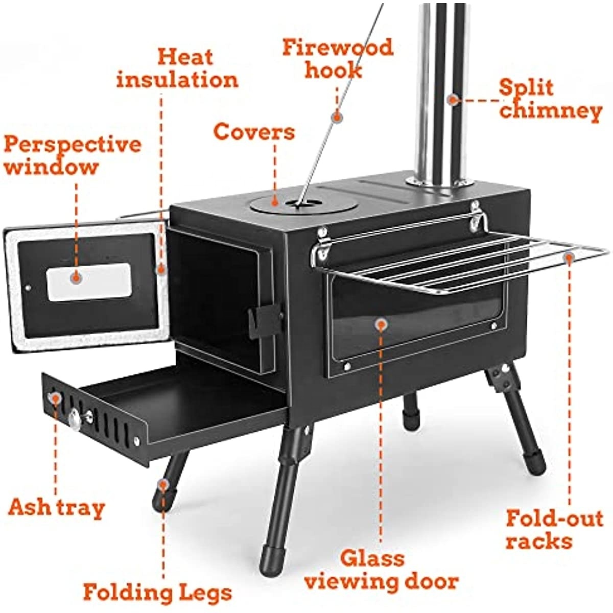 Portable Outdoor Hiking Wood Burned Quick Release Backpacking Camping Stainless Steel Tent Stove