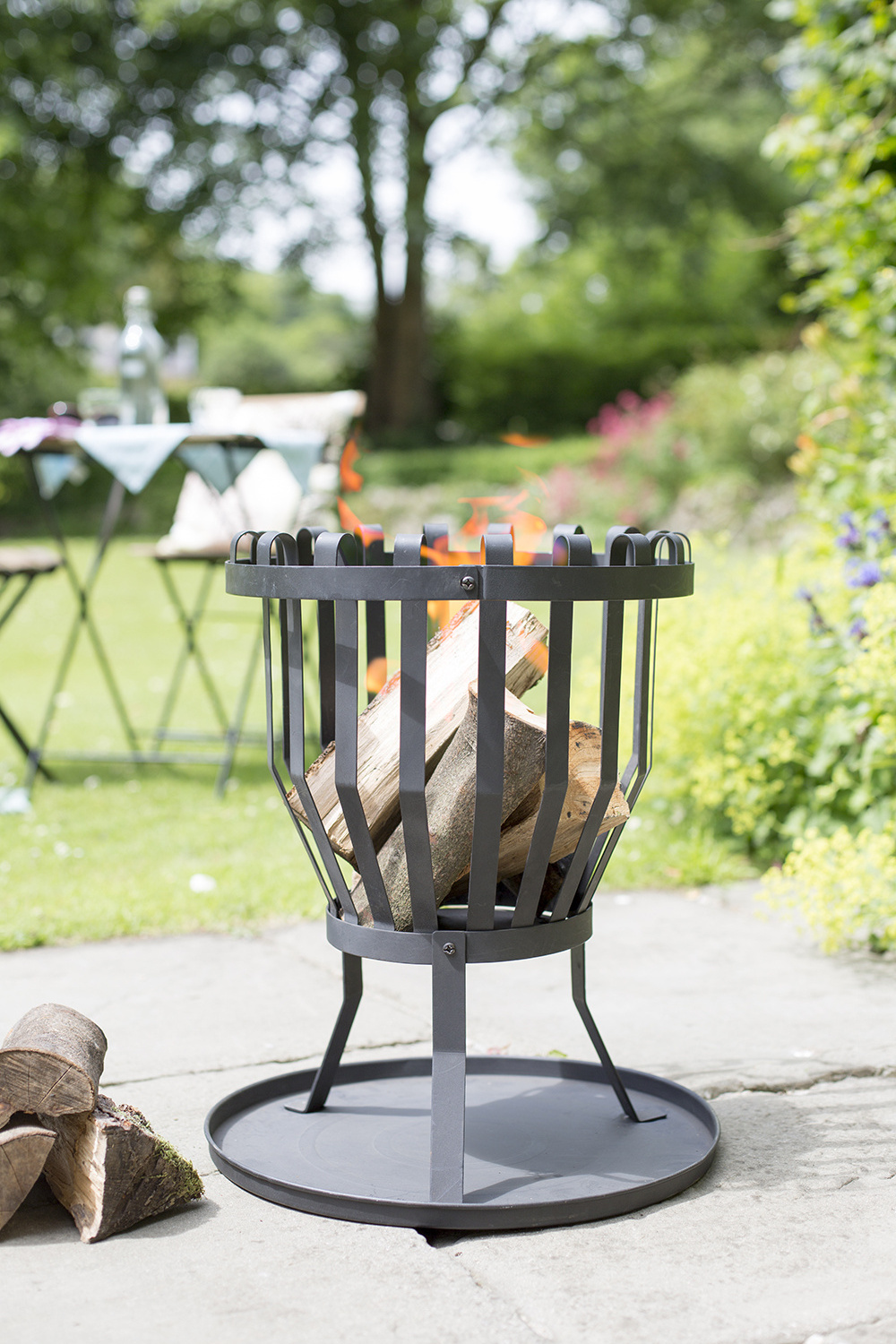 Round Steel Firewood Basket Korean Charcoal BBQ Japanese Fire pit