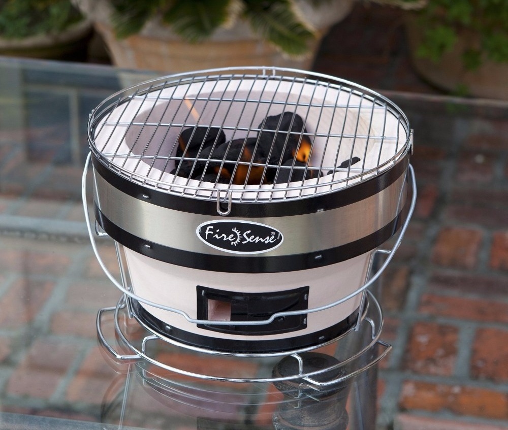 Round Tabletop Carbon Grill Portable Barbecue Charcoal Stove Japanese Hibachi Yakitori BBQ Grill