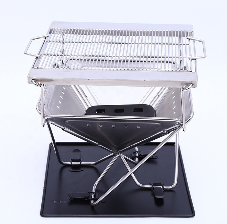 Portable Camping Fire Pit Stainless Steel Wood Burning Fire Pit Outdoor Folding Fire Pit and Grill