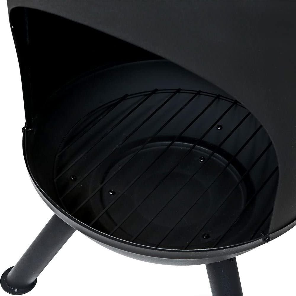 Outdoor Garden Black Chimineas BBQ Charcoal Grill wit Wood Grate Wood-Burning Fire Pit