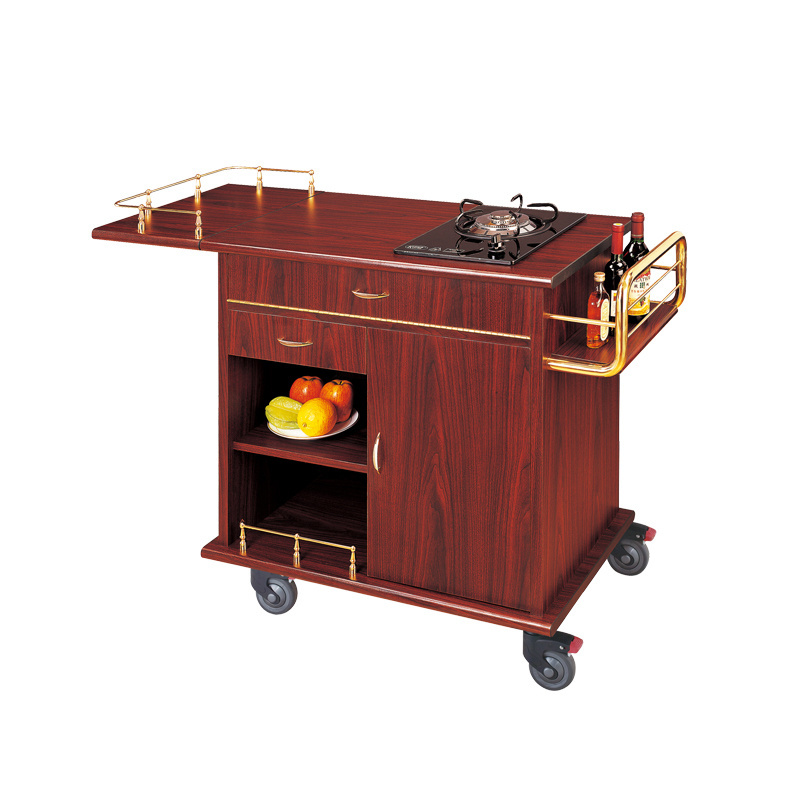 Collapsible Cooking Cart Single/Double Head Stove Food Serving Flambe Trolley