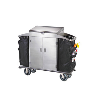 Hotel Room Cleaning Equipment Housekeeping Service Trolley Cart with 2 Bags