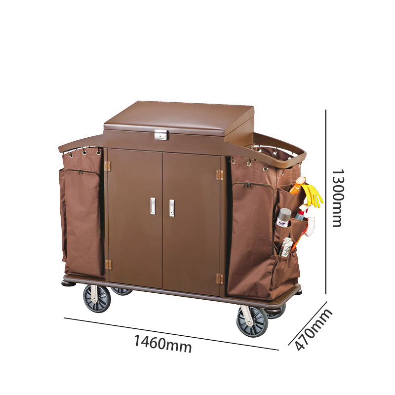 Hotel Room Cleaning Equipment Housekeeping Service Trolley Cart with 2 Bags