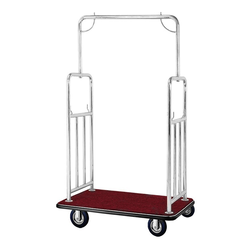 Hotel Luggage Cart Flat Top Stainless Steel Multi-function Hotel Golden Luggage Trolley Baggage Cart