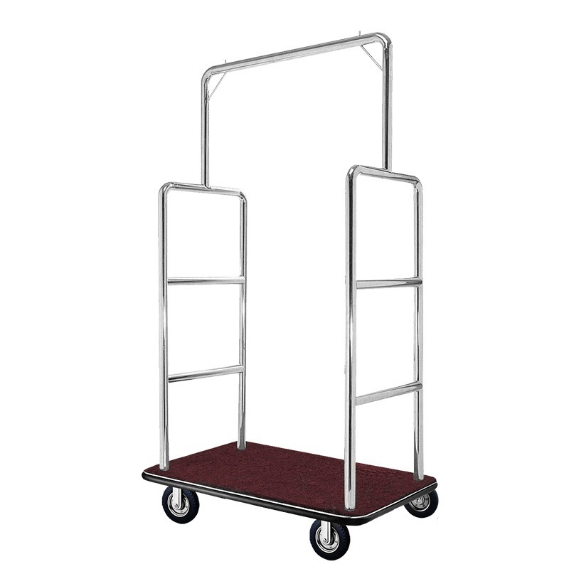 Hotel Luggage Cart Flat Top Stainless Steel Multi-function Hotel Golden Luggage Trolley Baggage Cart