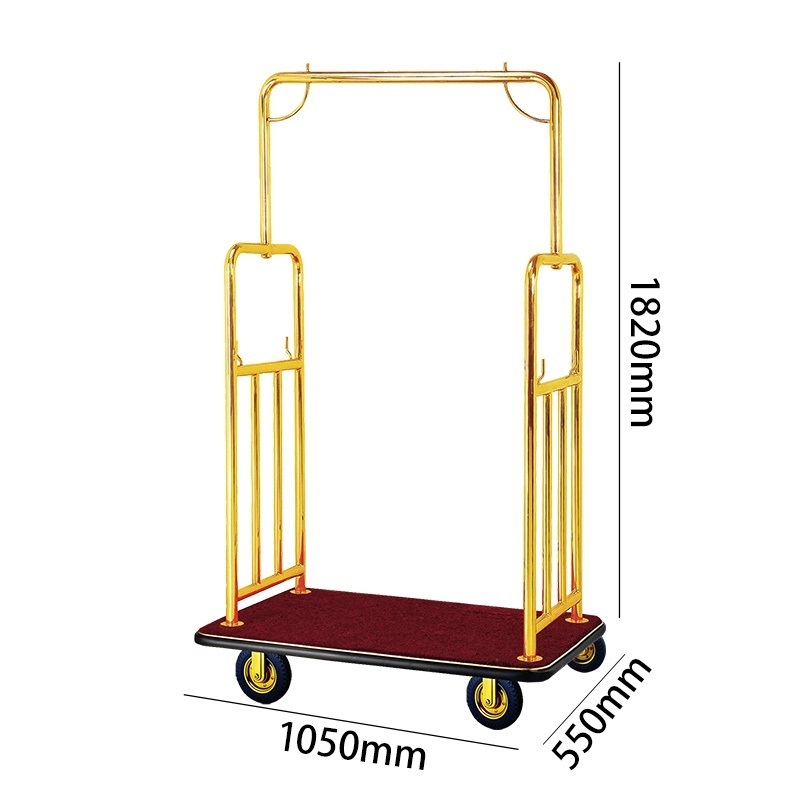 Hotel Luggage Cart Flat Top Stainless Steel Multi-function Hotel Golden Luggage Trolley Baggage Cart