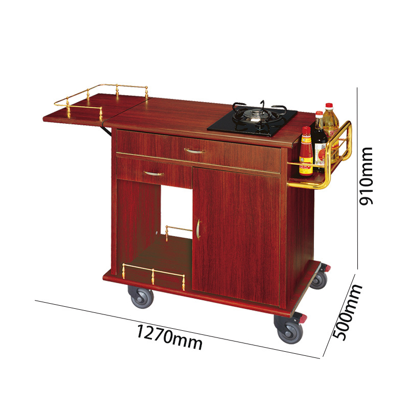 Hotel Restaurant Mobile Dining Cooking Cart Food Serving Flambe Trolley and Single Head Stove