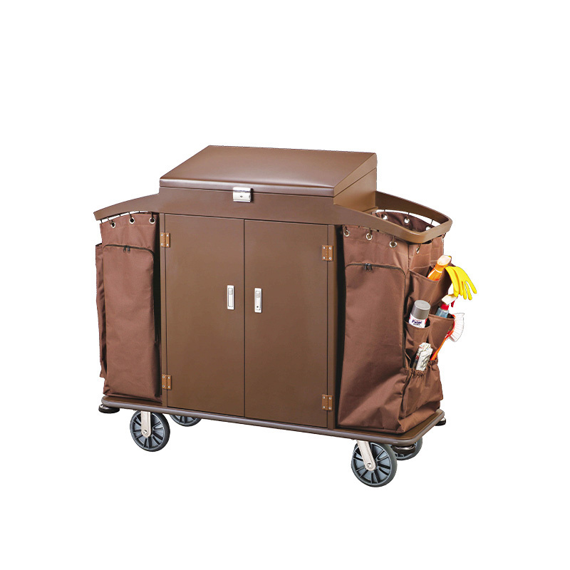 Hotel Room Cleaning Equipment Housekeeping Service Trolley Cart with 2 Bags