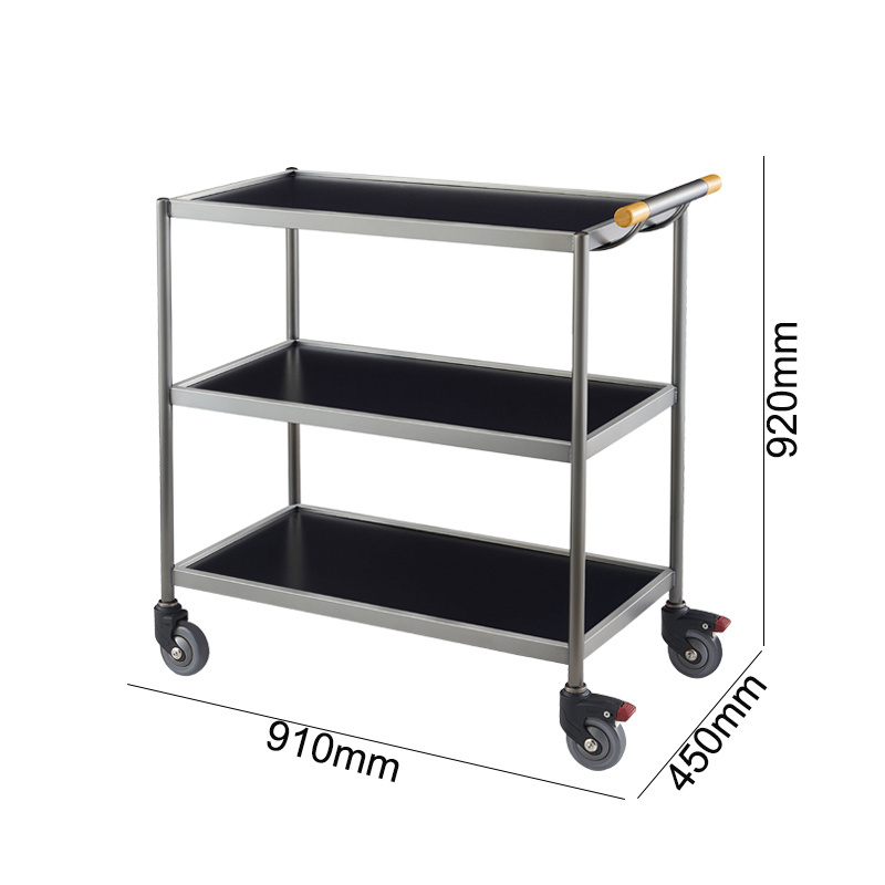 Black Multi Layer Serving Trolley 3 Tier Food and Wine Drink Beverage Bar Cart for Hotel Banquet Wedding Party