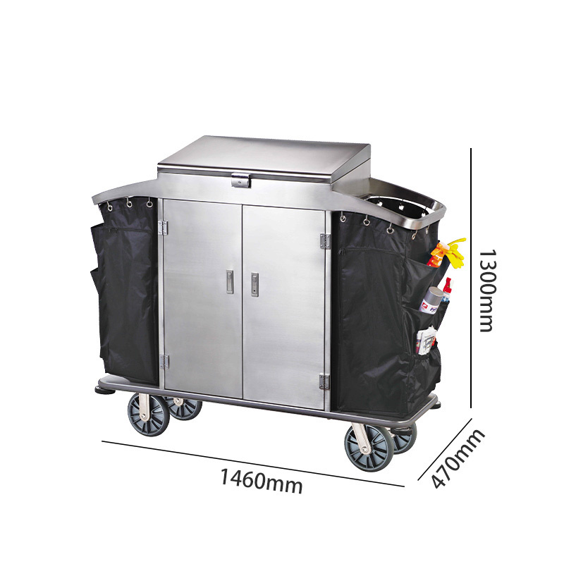 Hotel Room Cleaning Equipment Housekeeping Service Trolley Cart with 2 Bags