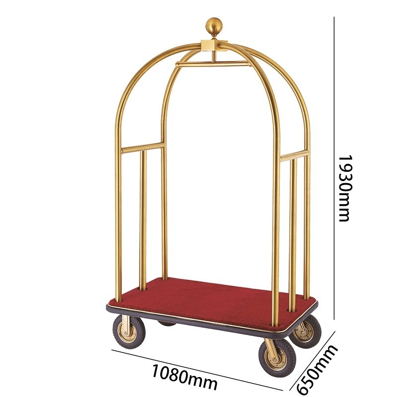 Luxury 5 Star Stainless Steel Luggage Cart Birdcage Baggage Housekeeping Trolley For Bellman Hotel