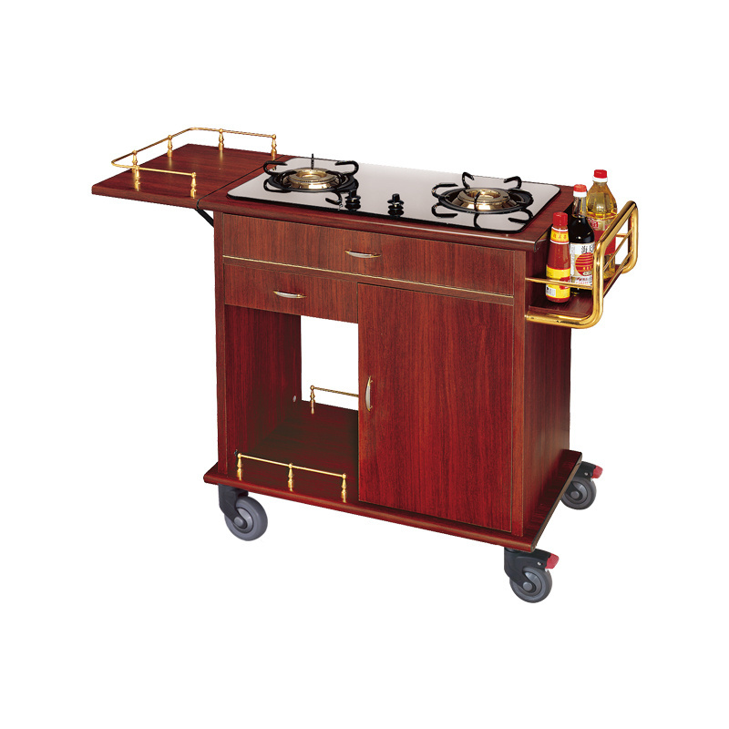 Collapsible Cooking Cart Single/Double Head Stove Food Serving Flambe Trolley