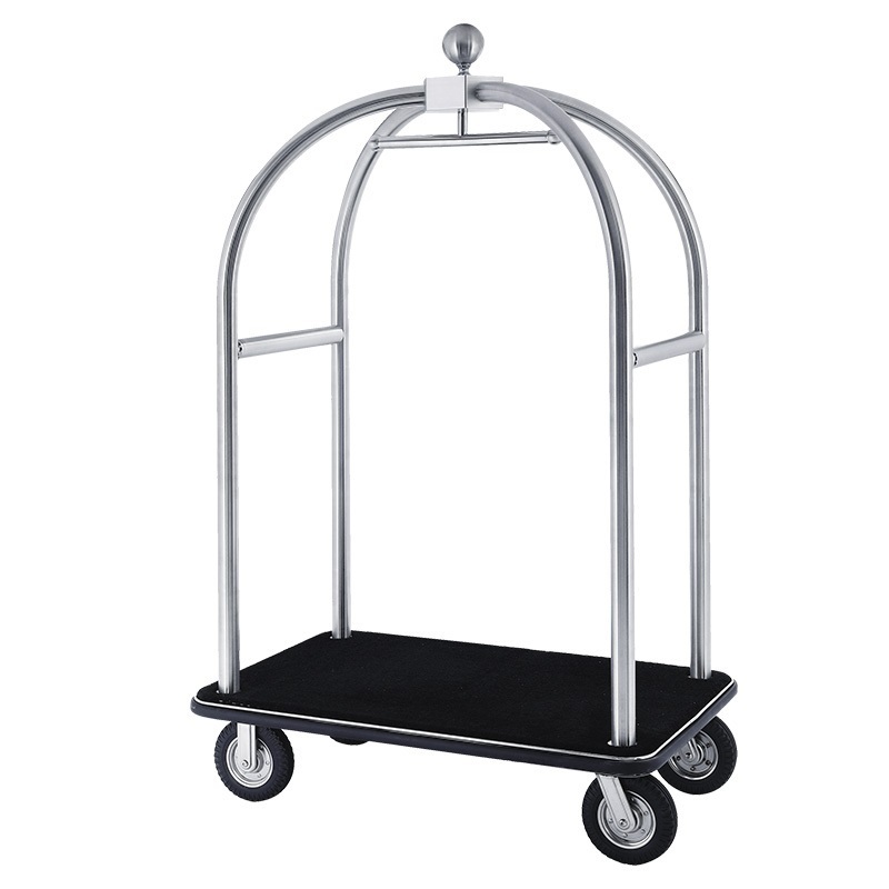 Luxury 5 Star Stainless Steel Luggage Cart Birdcage Baggage Housekeeping Trolley For Bellman Hotel