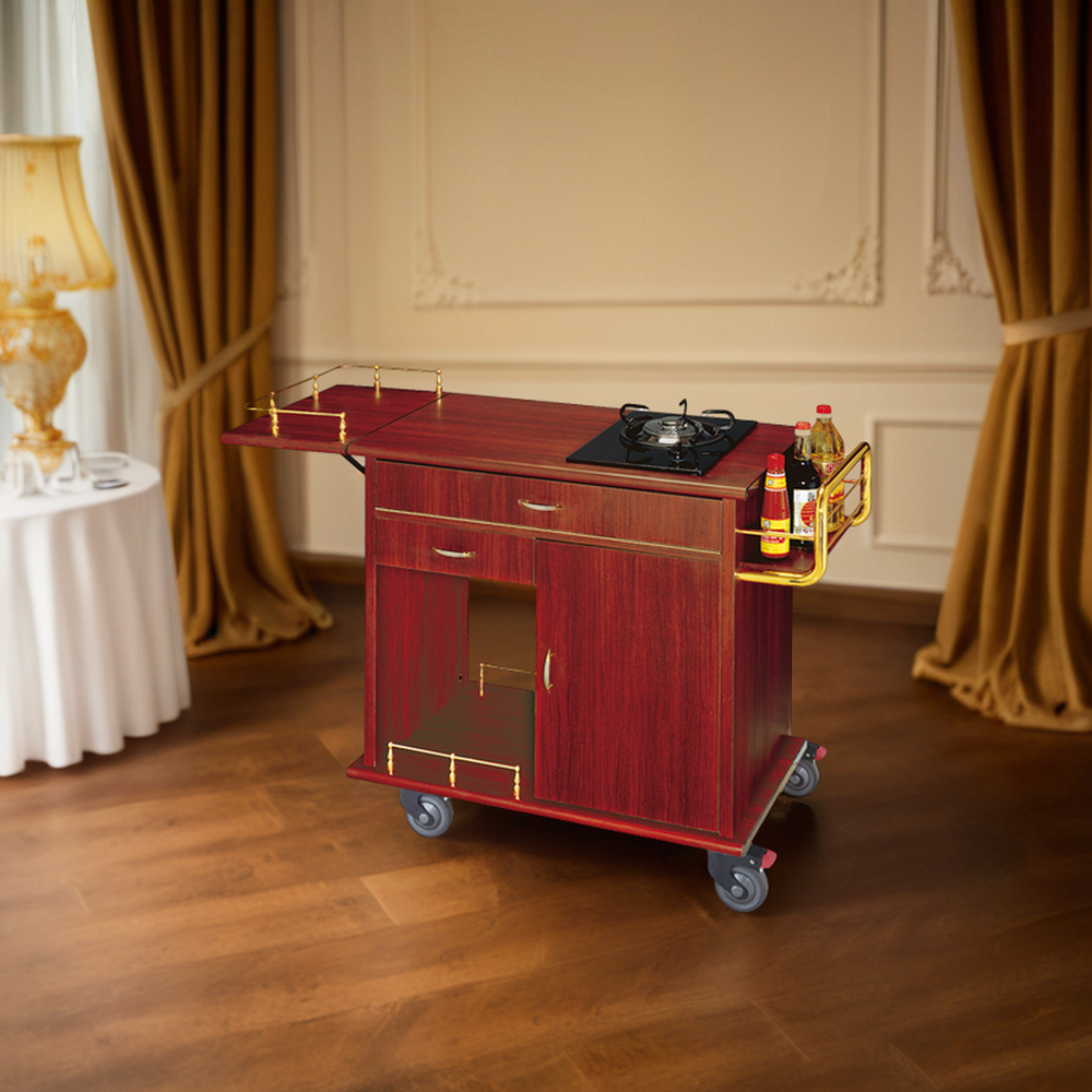 Hotel Restaurant Mobile Dining Cooking Cart Food Serving Flambe Trolley and Single Head Stove