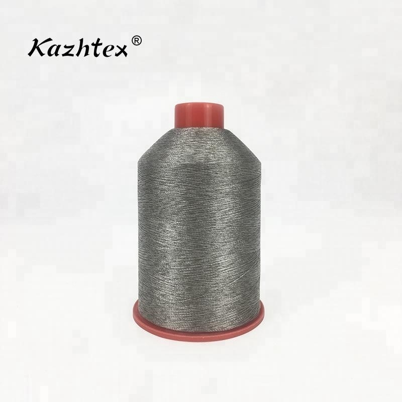 Kazhtex anti static mixed polyester twisting  silver thread