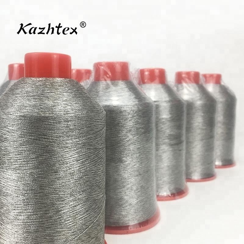 Kazhtex anti static mixed polyester twisting  silver thread