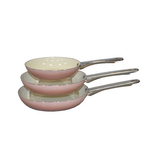 White and pink non stick ceramic coating Pressed aluminum kitchenware set fry pan set cookware with Stainless steel  handle