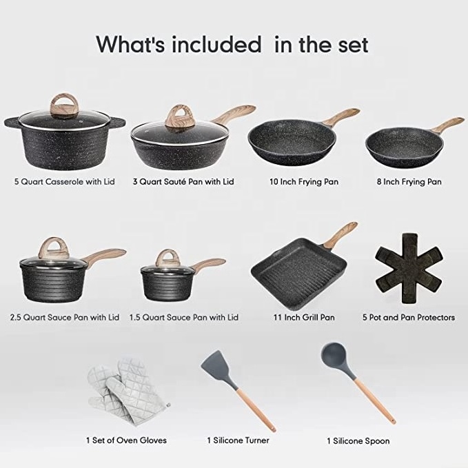 Wholesale Cost 20 pcs Induction Aluminum Die Cast Cooking Pot Cookware Sets