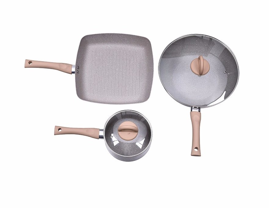 Long Service Life 12pcs kitchen wear cookware set wooden handle cookware sets  marble cookware set