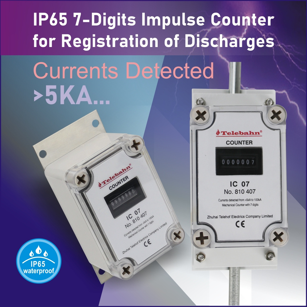 OEM Telebahn Mechanical Surge Counter 5kA-150kA 7-Digit Display 0-9999999 IP65 Protection CE Certified Impulse Counter