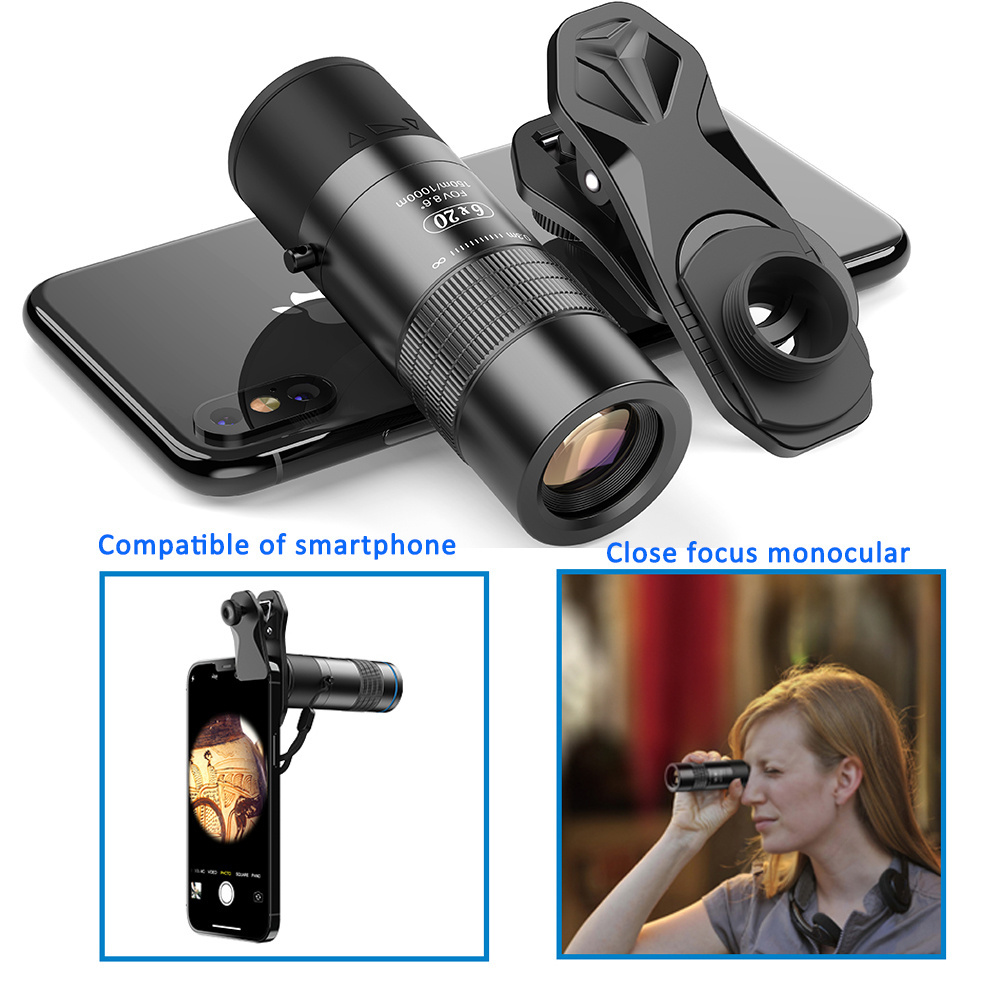 Apexel 2022 New Mold 6X Monocular Mini Pocket Extra Short Focus Monocular Telescope Lens for Observation