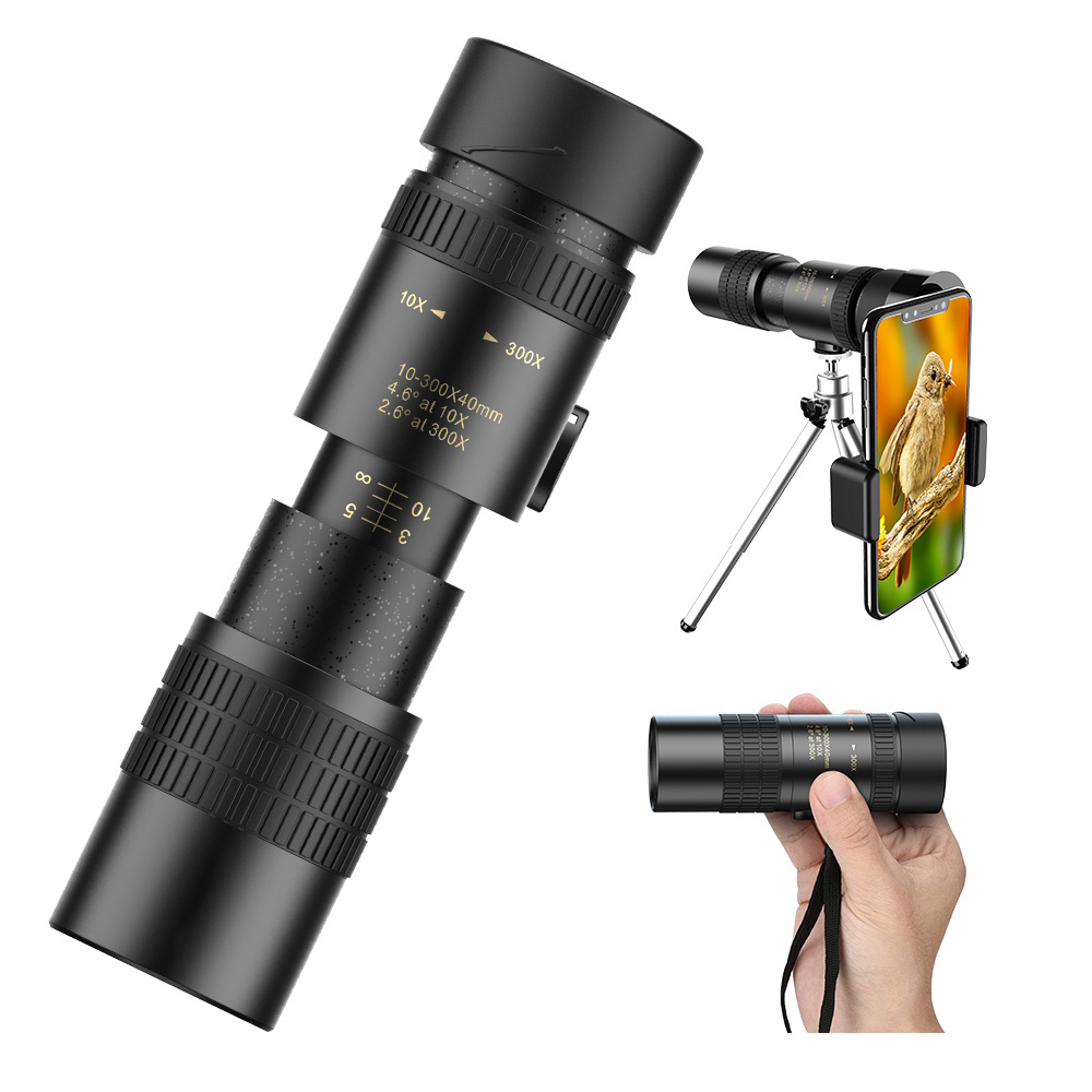 10-300X Professional Portable Monocular Telescope Retractable Waterproof Phone Monocular Optics for Outdoor