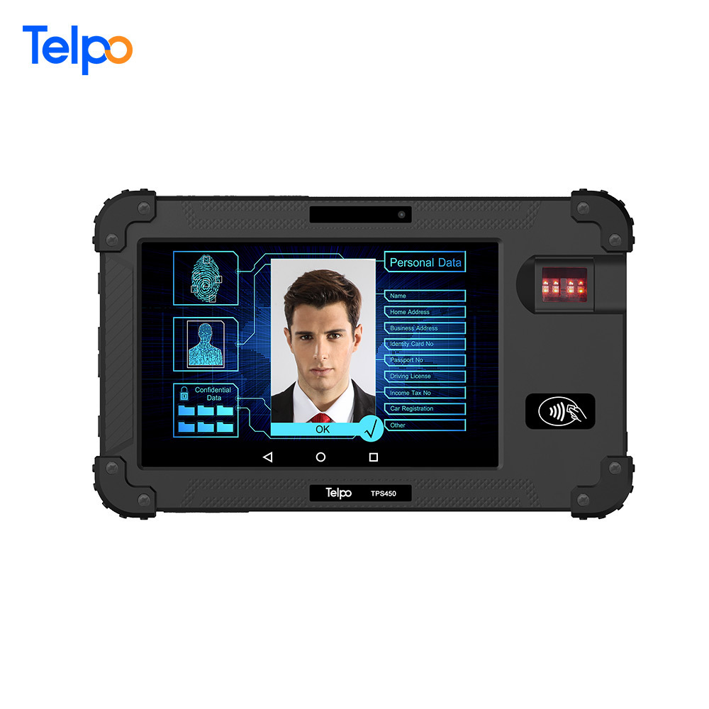 SDK Android TPS450 8 Inch  Biometric security Tablet devices fingerprint reader with 1D/2D barcode scanner